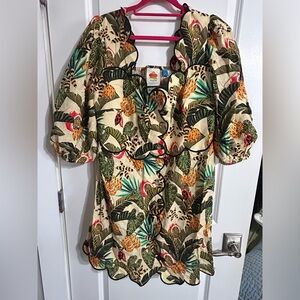 Farm Rio x Anthropologie Square-Neck Scallop-Trim Dress